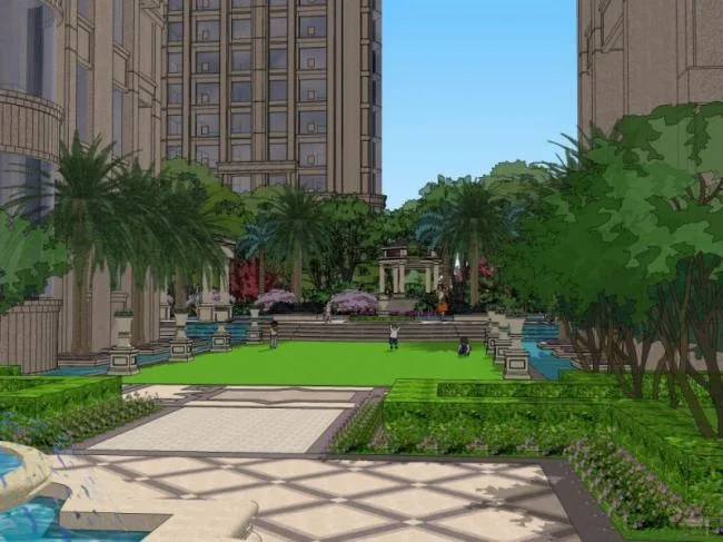 Sketchup Landscape Model | Landscape of High rise Residential Communities, Classical Style