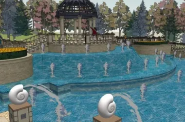 Classical Style Waterfront Landscape Model in SketchUp-BIM WORLD