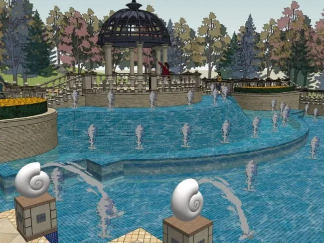 Sketchup Landscape Model | Waterfront Landscape, Classical Style
