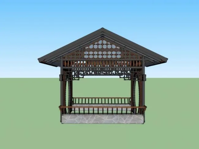 Sketchup Sketch Model | Wooden Pavilion, Chinese Style, Sketch