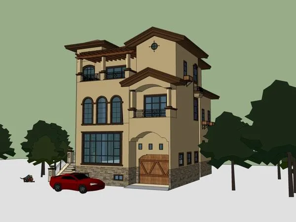Sketchup Villa Model | Single Family Villa, Classical Style
