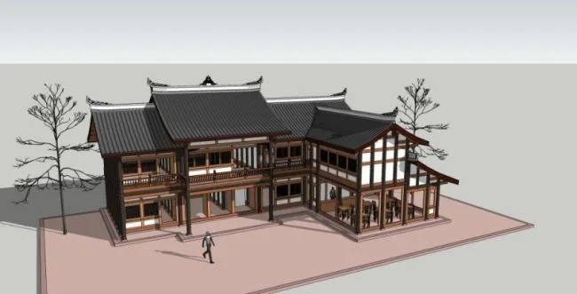 Sketchup Residential Model | Small Wooden House, Chinese Style