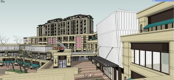 Sketchup Business Model | Multi story office building, residential, commercial, classical style
