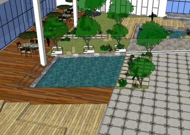 Sketchup Landscape Model | Office Building Landscape, Modern Style