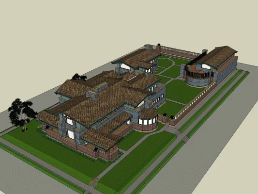 Sketchup Business Model | Multi story Grassland Clubhouse, Commercial, Classical Style