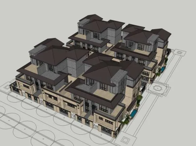 Sketchup Villa Model | Stacked Villa, Modern Chinese Style