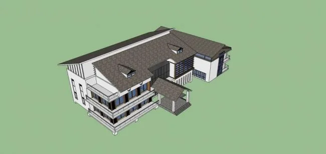 Sketchup Business Model | Multi story Clubhouse, New Chinese Style, Commercial Architecture