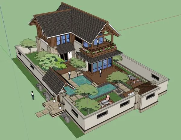 Sketchup Villa Model | Single Family Villa, Classical Style
