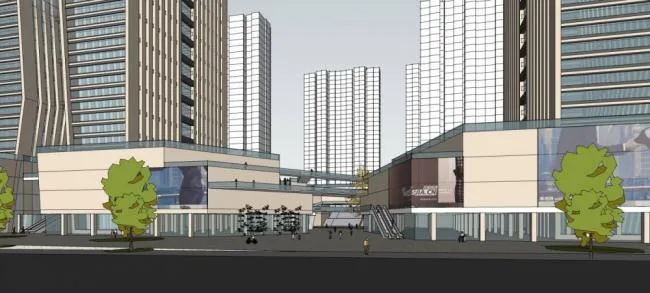 Sketchup Complex Model | High rise Commercial Complex, Twin Tower Concept Scheme, Modern Style, Hotel Office, Commercial Podium
