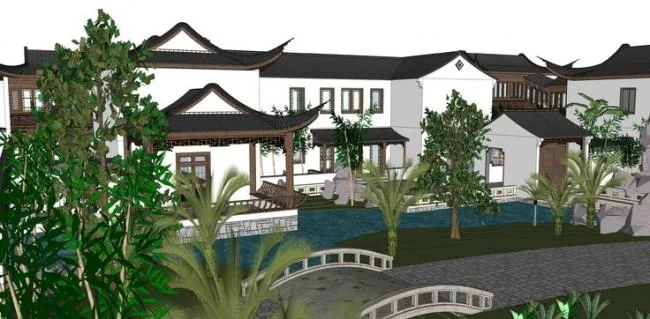 Sketchup Ancient Architecture Model | Residential Design, Courtyard, Chinese Style, Suzhou Garden, Landscape Design, Water Landscape, Ancient Architecture