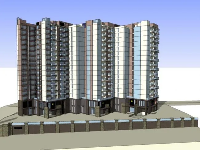 Sketchup Residential Model | High rise residential building, ground floor commercial, modern style