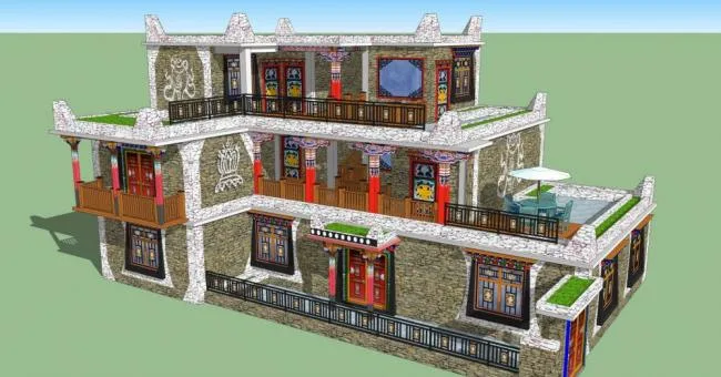 Sketchup Residential Model | Multi story Residence, Tibetan style Residence, Residential Building