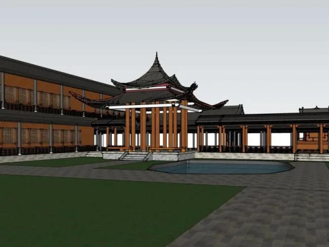 SketchUp Residential Model: Multi-Story Courtyard in Traditional Chinese Style