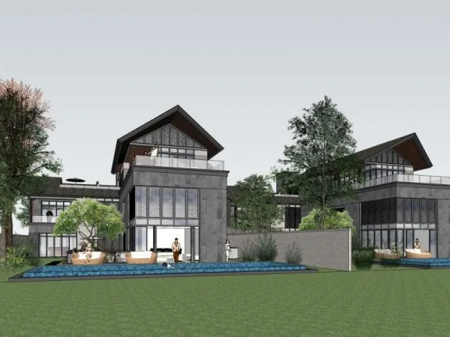 Sketchup Villa Model | Twin Villa, Modern Chinese Style