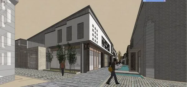 SketchUp Business Model: Multi-Story Commercial and Pedestrian Street in Modern Chinese Style