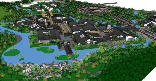 Sketchup Business Model | Multi story Commercial Street, Chinese Style, Landscape