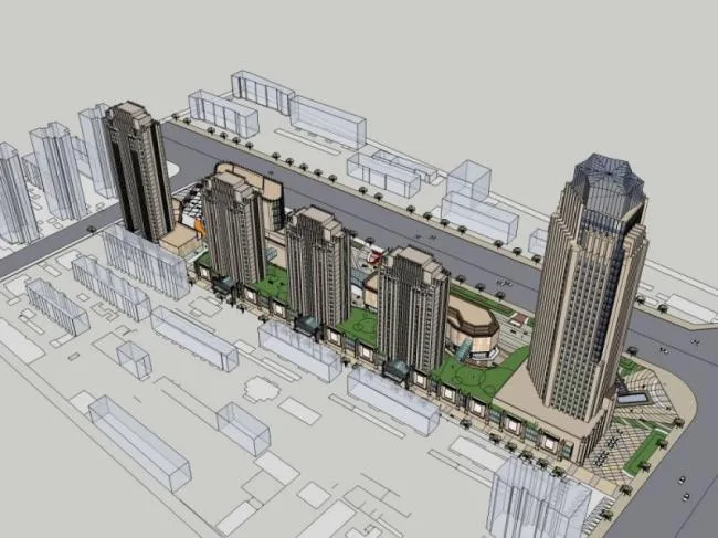 Sketchup Complex Model | Super high-rise commercial complex, office, residential, hotel, classical style