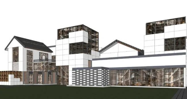 Sketchup Business Model | Commercial Street Architecture, Multi story, New Chinese Style