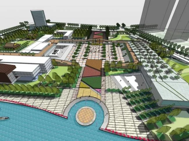 Sketchup Landscape Model | Square Landscape, Modern Style