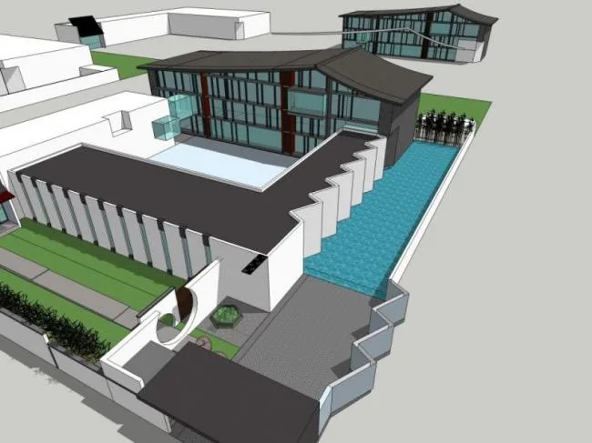 Sketchup Business Model | Low rise Clubhouse, Modern Chinese Style