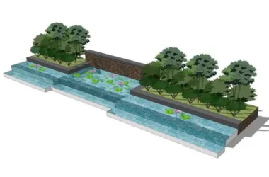Modern Entrance Landscape Design with Pool and Water Features in SketchUp-BIM WORLD