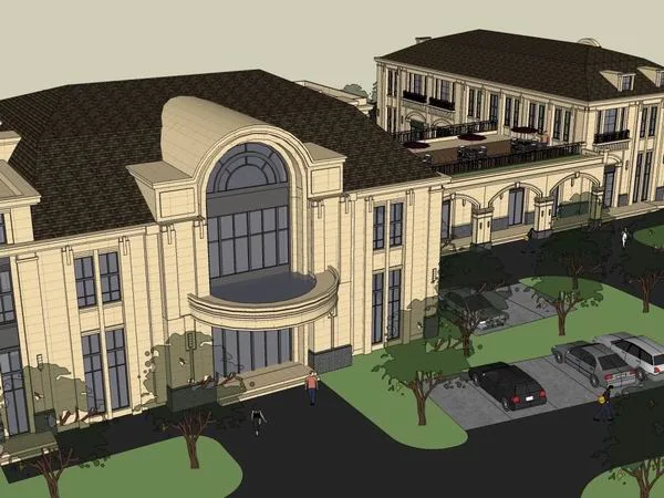 Multi-Story French Classical Style Clubhouse Residential Model in SketchUp
