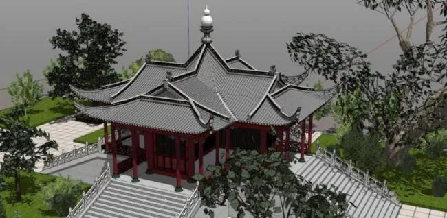 Sketchup Ancient Architecture Model | Multi story Hall with Complex Roofs, Chinese Style, Ancient Architecture