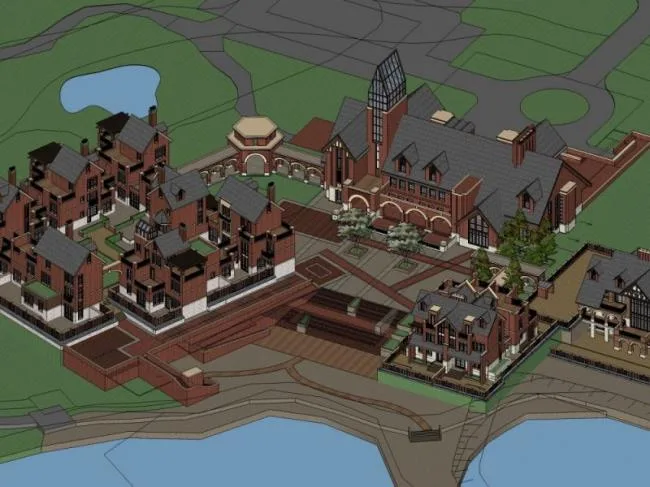 SketchUp Business Model: Multi-Story Classical Style Clubhouse Design