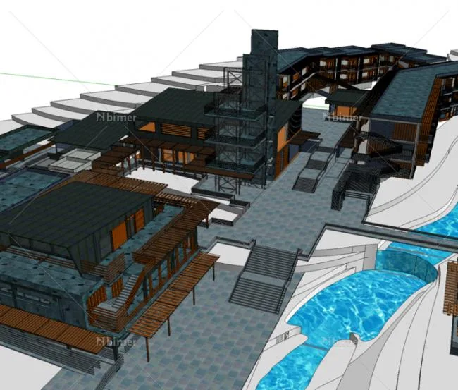 Sketchup Hotel Model | Multi story Hotel, Mountain Inn, Modern Style