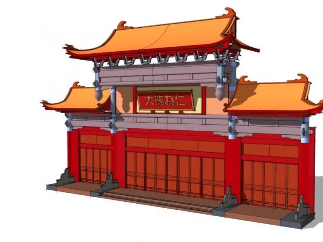 Sketchup Sketch Model | Hotel Gate, Chinese Style, Sketch