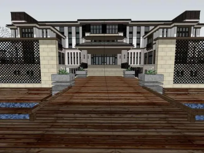 Sketchup Villa Model | Hotel Villa Courtyard, Modern Chinese Style
