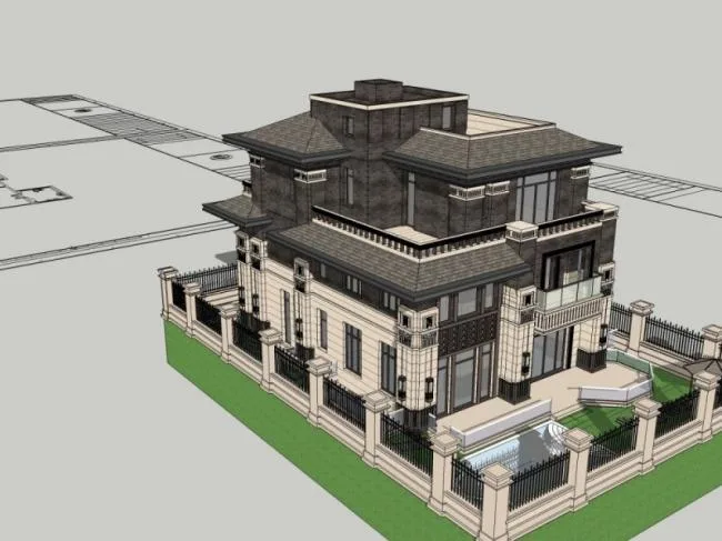 Sketchup Villa Model | Solo Villa, Modern Chinese Style