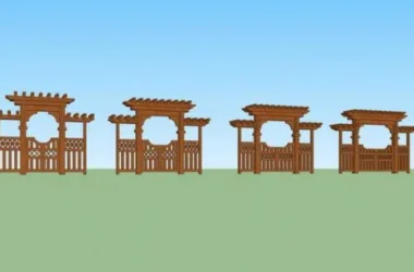 SketchUp Material Model: Wooden Entrance Gate Door and Landscape Components-BIM WORLD