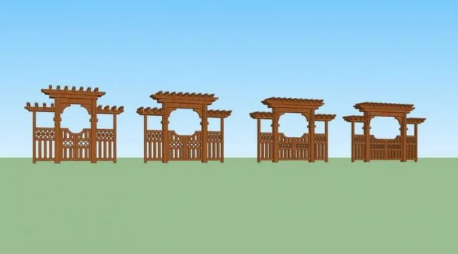 SketchUp Material Model: Wooden Entrance Gate Door and Landscape Components