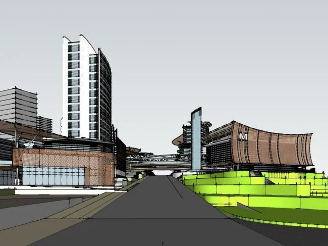 Sketchup Complex Model | High rise commercial complex, modern style, office hotel, multi story commercial podium