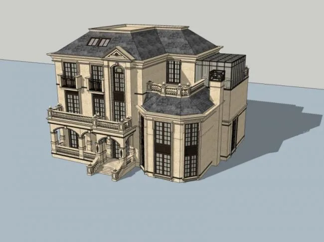 Sketchup Villa Model | Single Family Villa, French Style