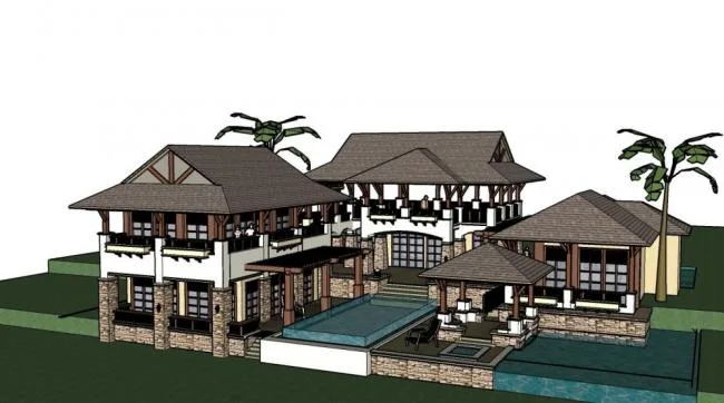 Multi-Story Southeast Asian Style Villa Model in SketchUp