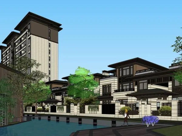 SketchUp Residential Model: Multi-Story Classical Sales Office and Home Design