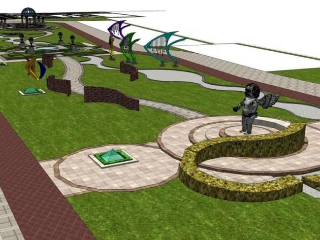 Sketchup Landscape Model | Community Landscape, Modern Style