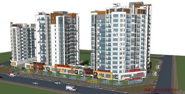 Sketchup Residential Model | High rise residential complex, residential building, ground floor commercial, modern style