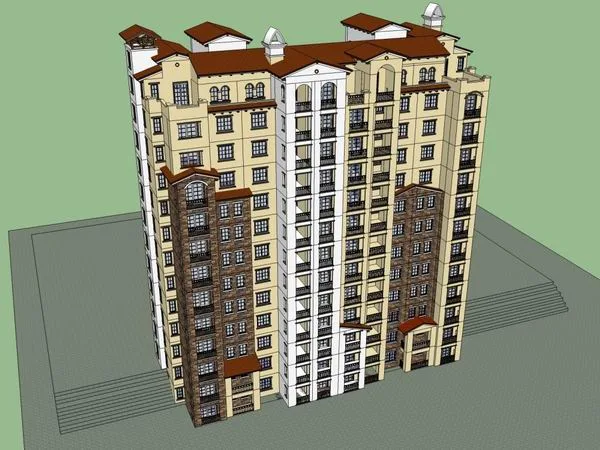 Sketchup Residential Model | High rise residential building, classical style, 13 floors