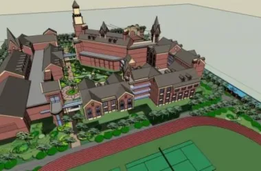 British-Style Multi-Story School Model with Classical Design and Sloping Roof in SketchUp-BIM WORLD