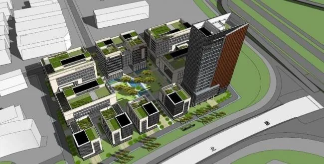 Sketchup office model | Multi-story high-rise mixed-use office area, office building, modern style