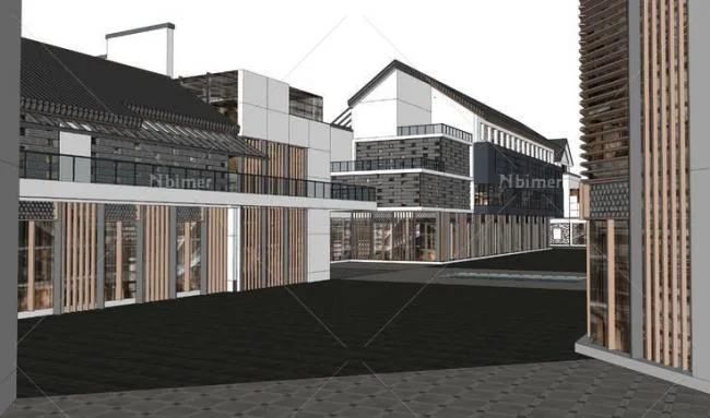 Sketchup Business Model | Multi story Commercial Street, New Chinese Style
