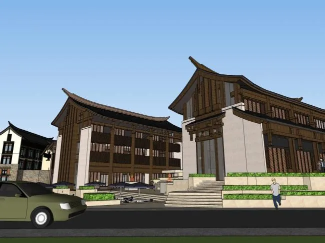 Sketchup Hotel Model | Multi story Resort Town, Hotel, Chinese Style