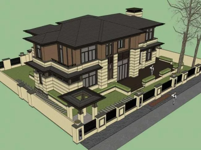 Sketchup Villa Model | Single Family Villa, Classical Style