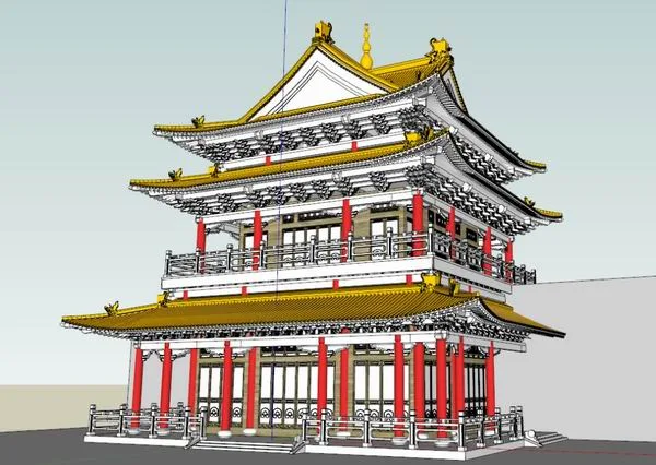 Sketchup Ancient Architecture Model | Multi story Qing Dynasty Scripture Pavilion, Chinese Style, Ancient Architecture