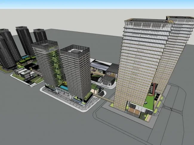 Sketchup Complex Model | Multi story high-rise mixed use, commercial complex, high-rise office hotel, modern style
