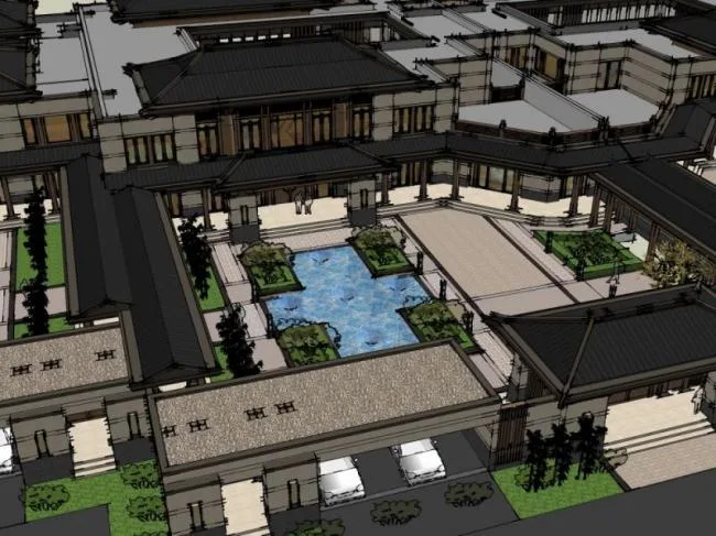 Sketchup Business Model | Multi story Commercial Street, Chinese Style