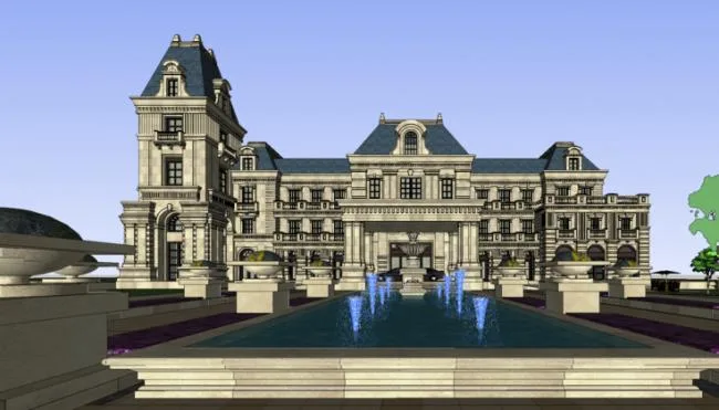 Sketchup Business Model | Multi story sales office/clubhouse, European classical style, commercial building